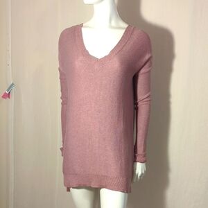 Women's Tunic Sweater Pink V-Neck with Sexy Back Small